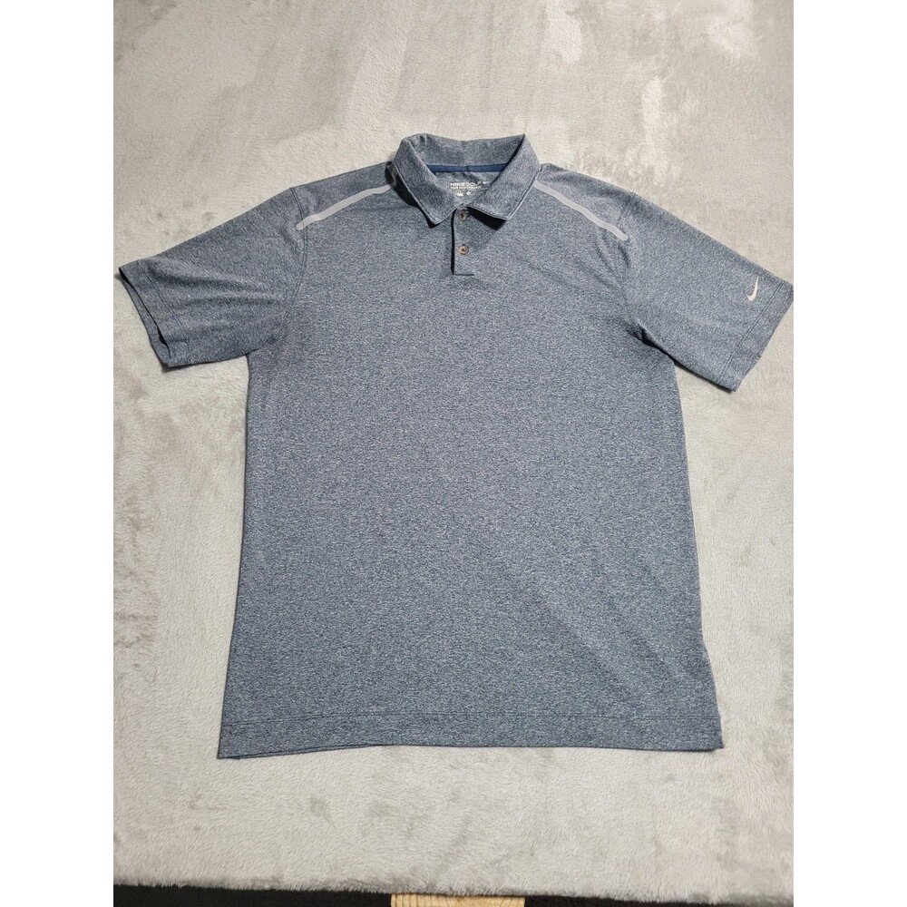 Nike Golf Dri Fit Tour Performance Polo Grey Logo Shirt Mens Medium